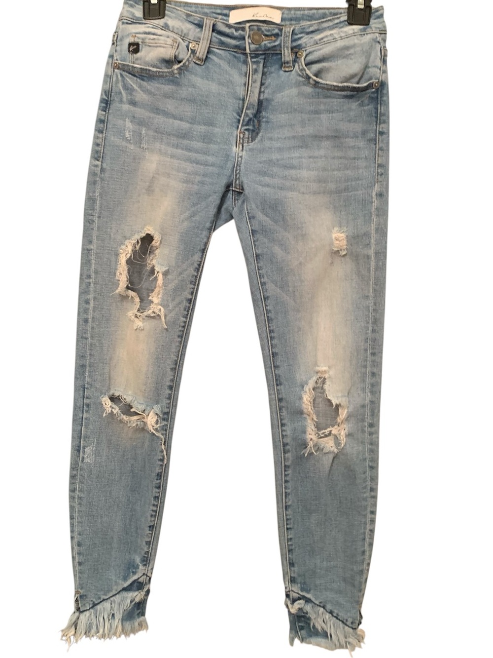 KANCAN DISRESSED, CROPPED, FRAYED HEM, SKINNY DENIM JEANS.